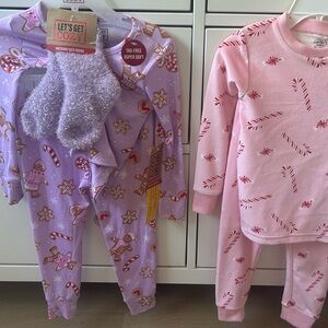 Girls Cozy Warm Holiday Pajamas Sets Pink & Purple Fits 2T